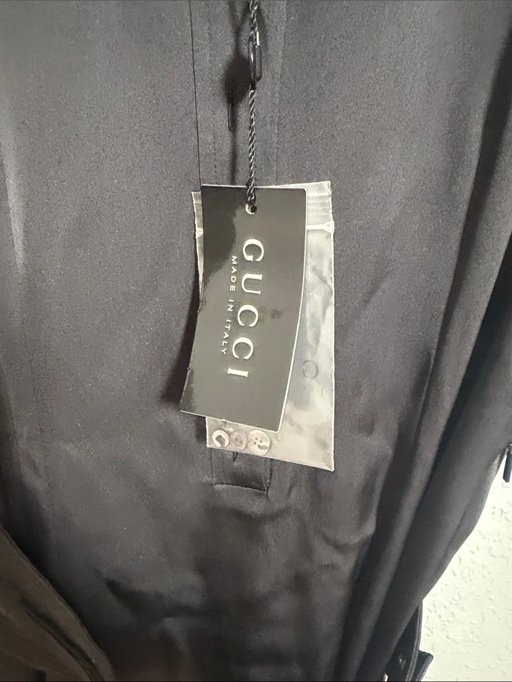 Gucci Black Short-Sleeve Button-Down Polo Shirt with Waist Tie